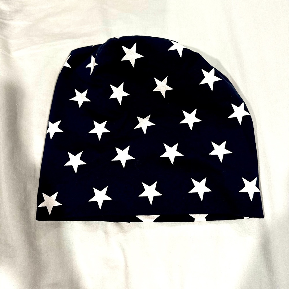 Navy and white star beanie